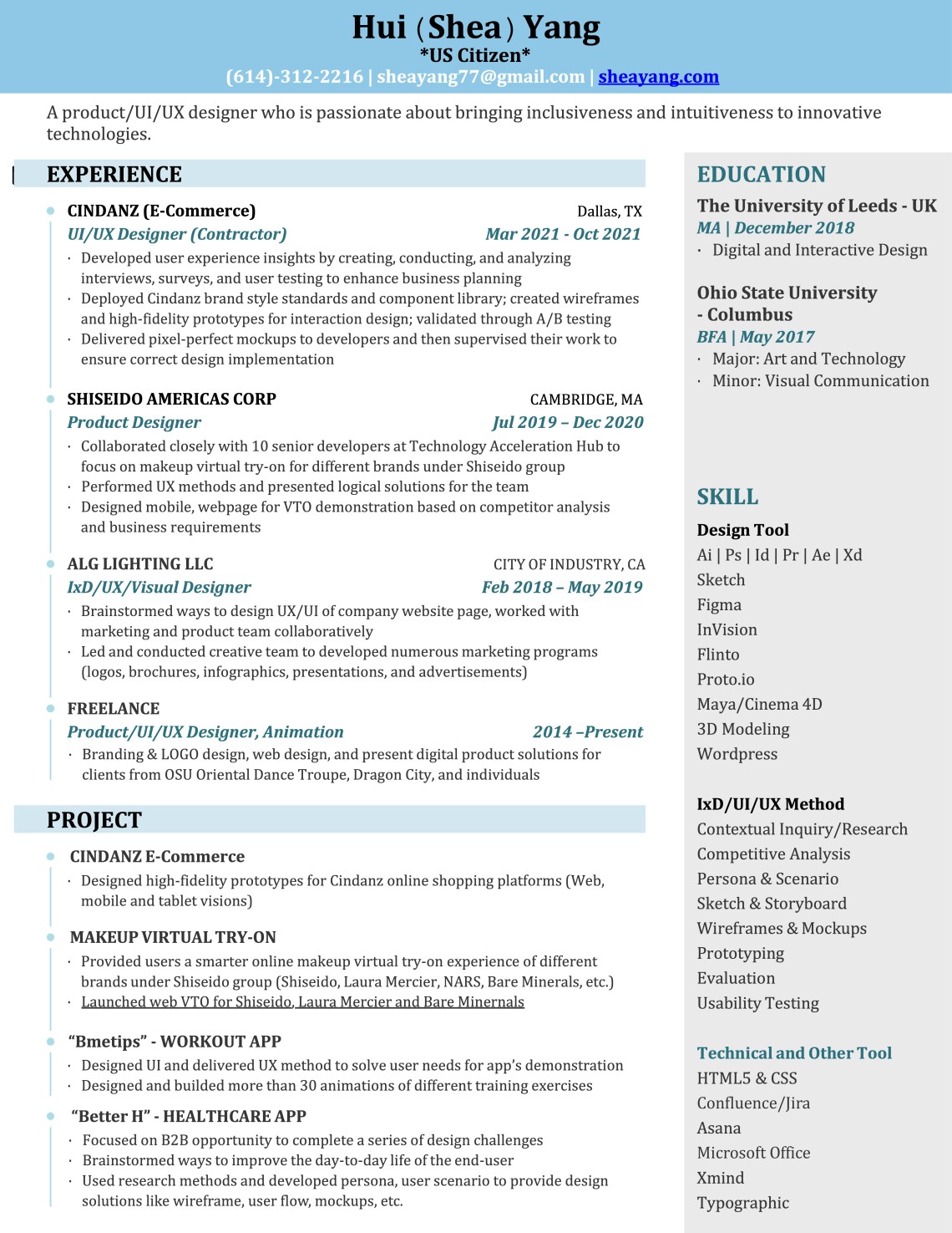 Hui Yang Resume